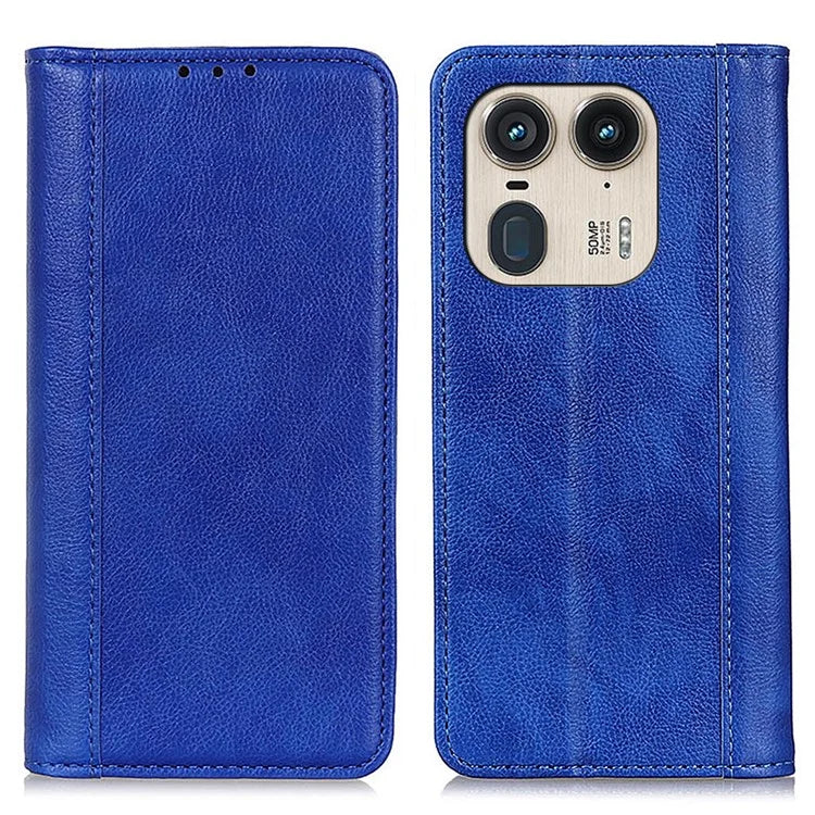 For Motorola Edge 50 Ultra 5G / Moto X50 Ultra 5G Case Split Leather Litchi Texture Protective Cover with Magnetic ClosureBlue