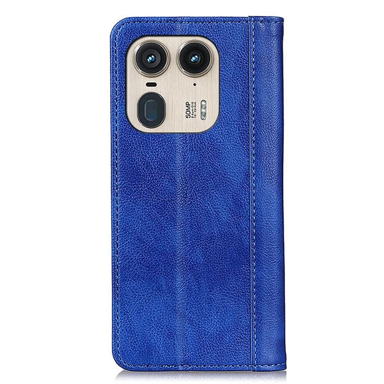 For Motorola Edge 50 Ultra 5G / Moto X50 Ultra 5G Case Split Leather Litchi Texture Protective Cover with Magnetic ClosureBlue
