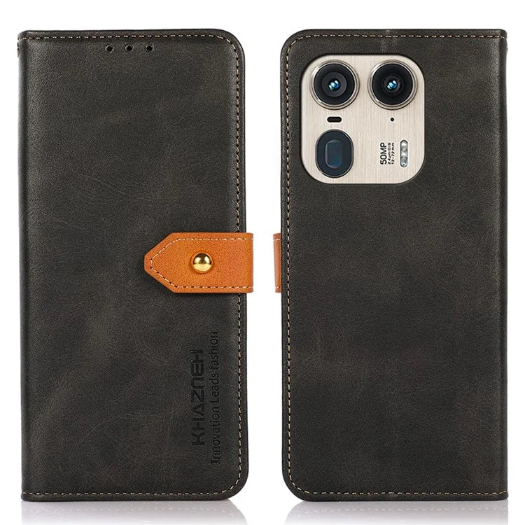 KHAZNEH For Motorola Edge 50 Ultra 5G / Moto X50 Ultra 5G Case PU Leather Phone Cover Gold Magnetic Buckle Decor