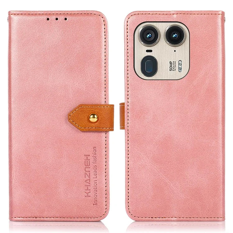 KHAZNEH For Motorola Edge 50 Ultra 5G / Moto X50 Ultra 5G Case PU Leather Phone Cover Gold Magnetic Buckle Decor