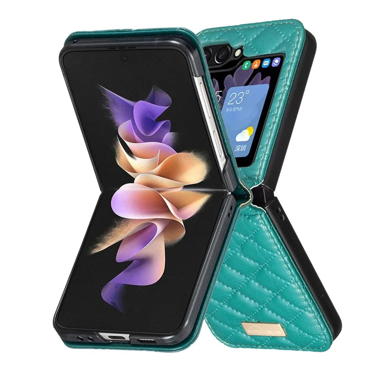 BINFEN COLOR For Samsung Galaxy Z Flip6 5G Case Rhombus PU Leather Folding Phone Cover