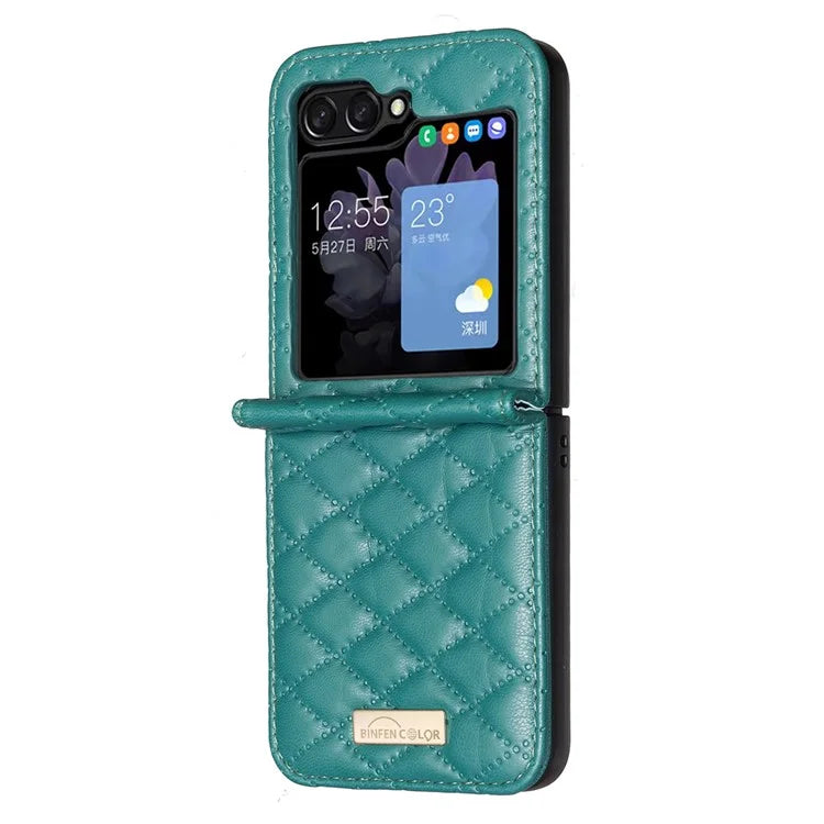 BINFEN COLOR For Samsung Galaxy Z Flip6 5G Case Rhombus PU Leather Folding Phone Cover
