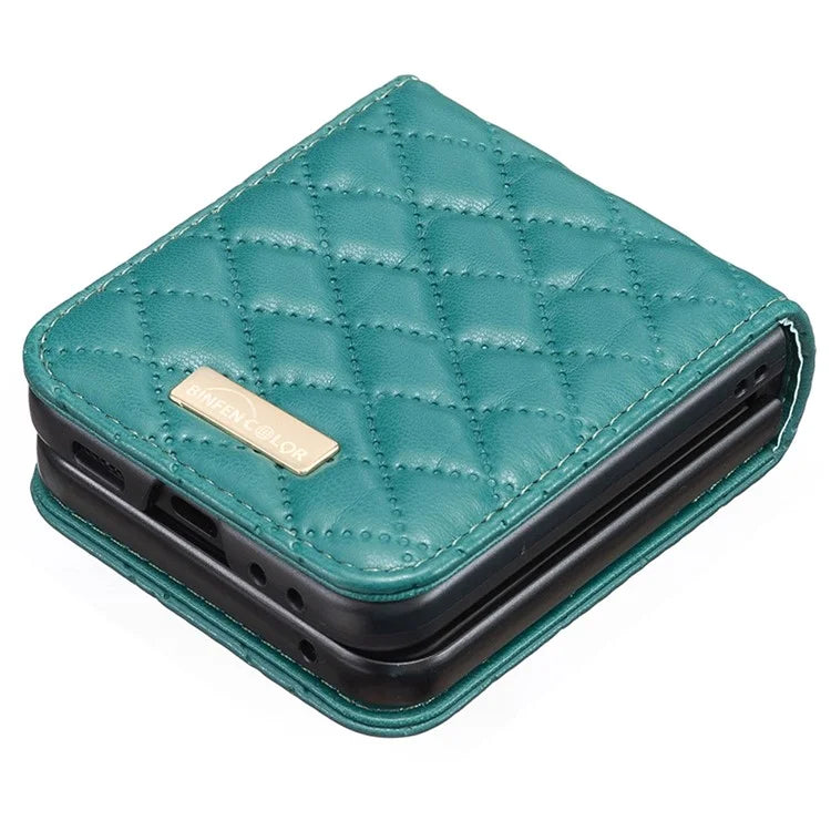 BINFEN COLOR For Samsung Galaxy Z Flip6 5G Case Rhombus PU Leather Folding Phone Cover