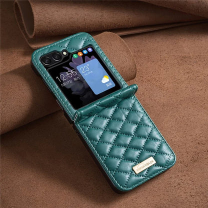 BINFEN COLOR For Samsung Galaxy Z Flip6 5G Case Rhombus PU Leather Folding Phone Cover