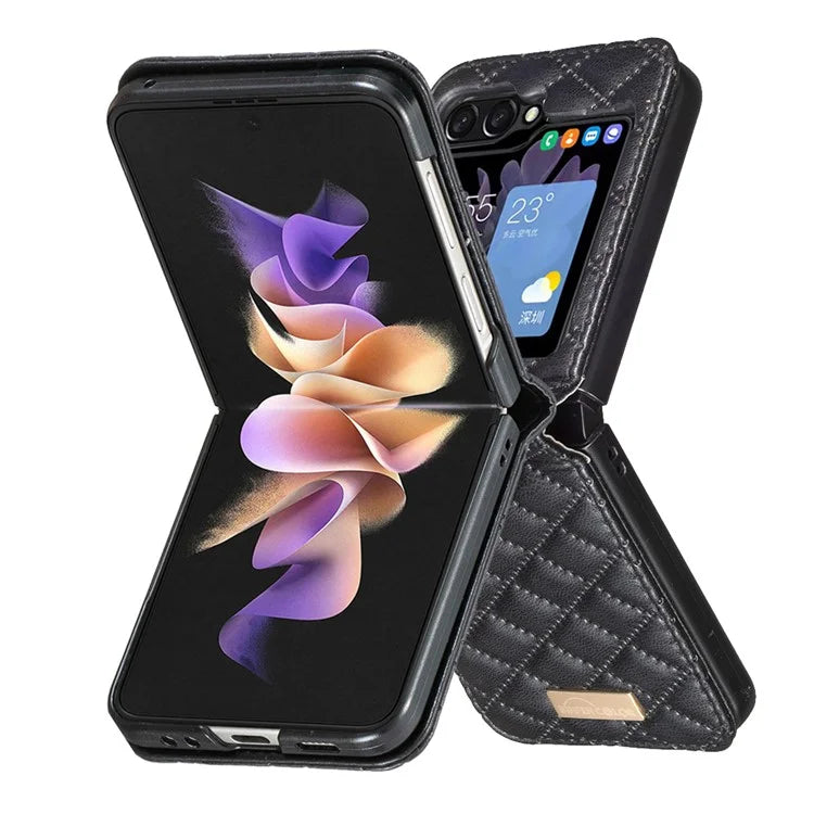 BINFEN COLOR For Samsung Galaxy Z Flip6 5G Case Rhombus PU Leather Folding Phone Cover