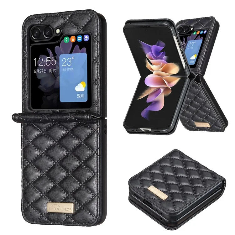BINFEN COLOR For Samsung Galaxy Z Flip6 5G Case Rhombus PU Leather Folding Phone Cover