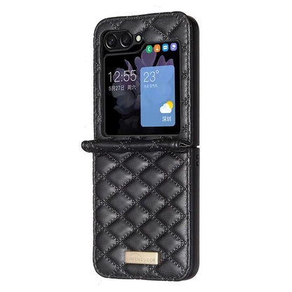 BINFEN COLOR For Samsung Galaxy Z Flip6 5G Case Rhombus PU Leather Folding Phone Cover