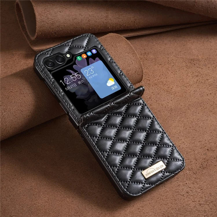 BINFEN COLOR For Samsung Galaxy Z Flip6 5G Case Rhombus PU Leather Folding Phone Cover