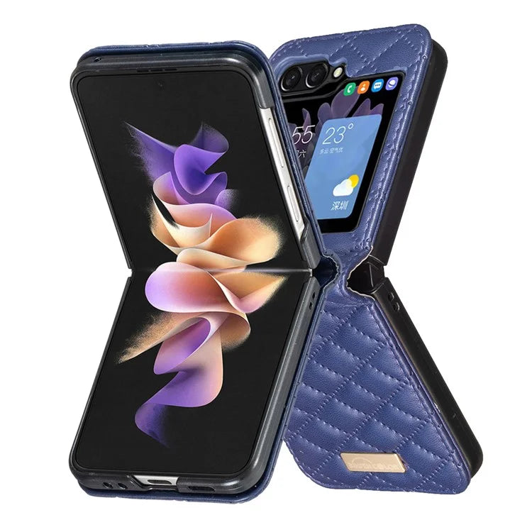 BINFEN COLOR For Samsung Galaxy Z Flip6 5G Case Rhombus PU Leather Folding Phone Cover