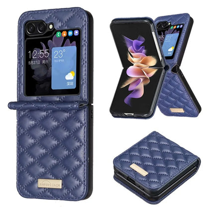 BINFEN COLOR For Samsung Galaxy Z Flip6 5G Case Rhombus PU Leather Folding Phone Cover
