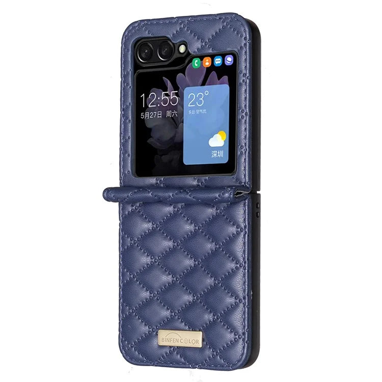 BINFEN COLOR For Samsung Galaxy Z Flip6 5G Case Rhombus PU Leather Folding Phone Cover
