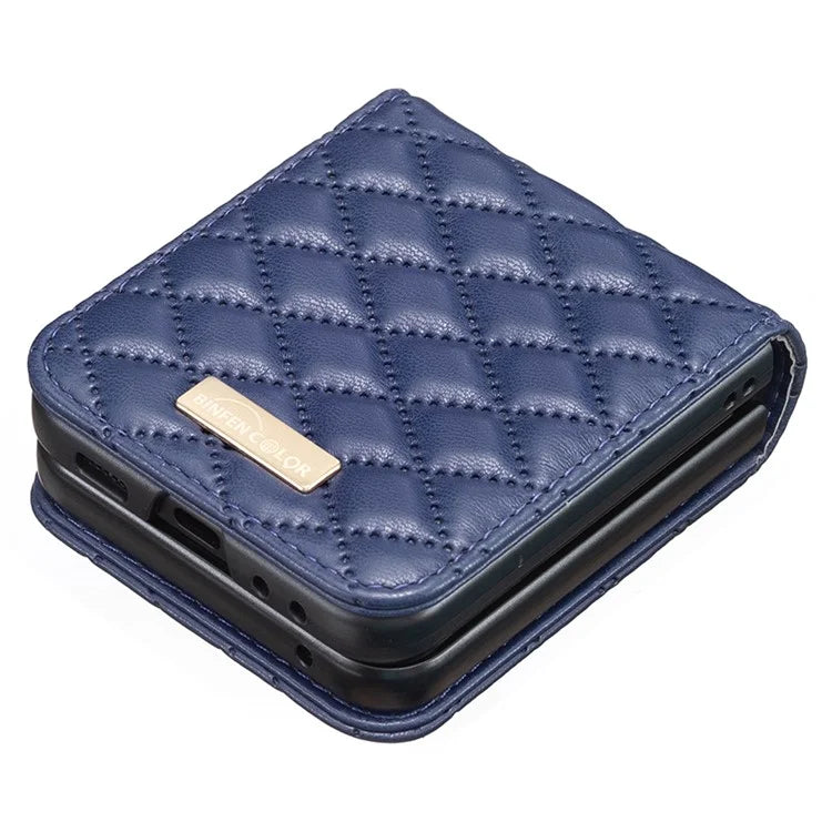 BINFEN COLOR For Samsung Galaxy Z Flip6 5G Case Rhombus PU Leather Folding Phone Cover
