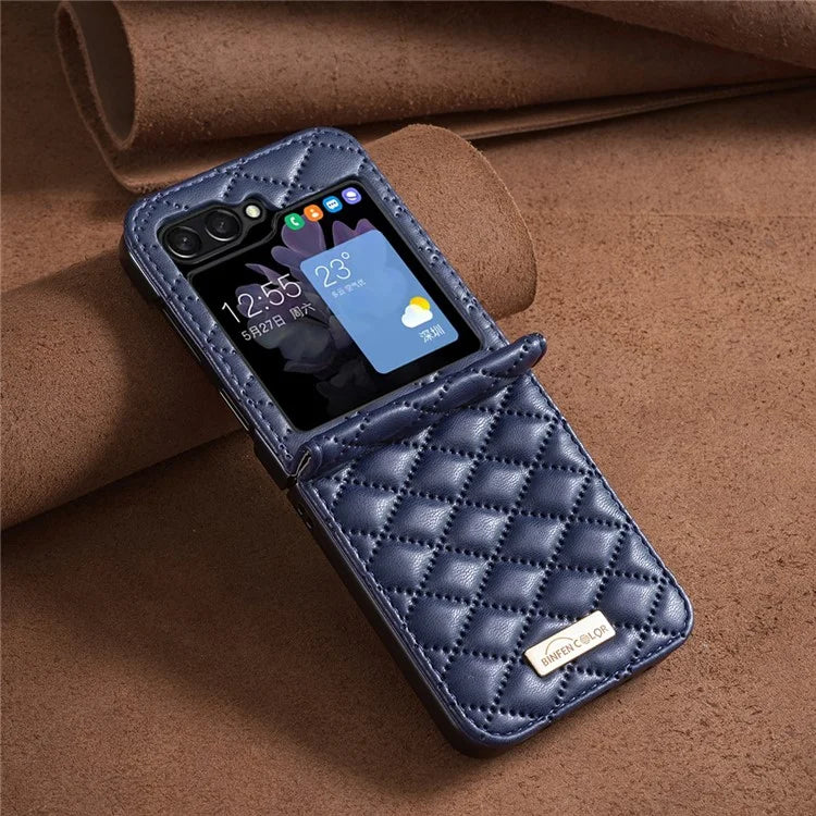 BINFEN COLOR For Samsung Galaxy Z Flip6 5G Case Rhombus PU Leather Folding Phone Cover