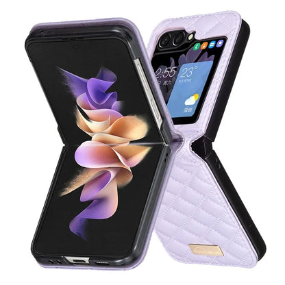 BINFEN COLOR For Samsung Galaxy Z Flip6 5G Case Rhombus PU Leather Folding Phone Cover