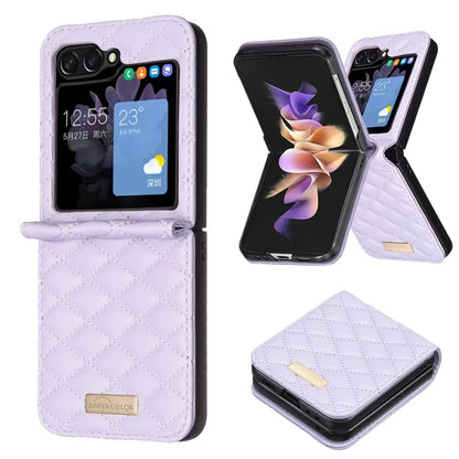 BINFEN COLOR For Samsung Galaxy Z Flip6 5G Case Rhombus PU Leather Folding Phone Cover
