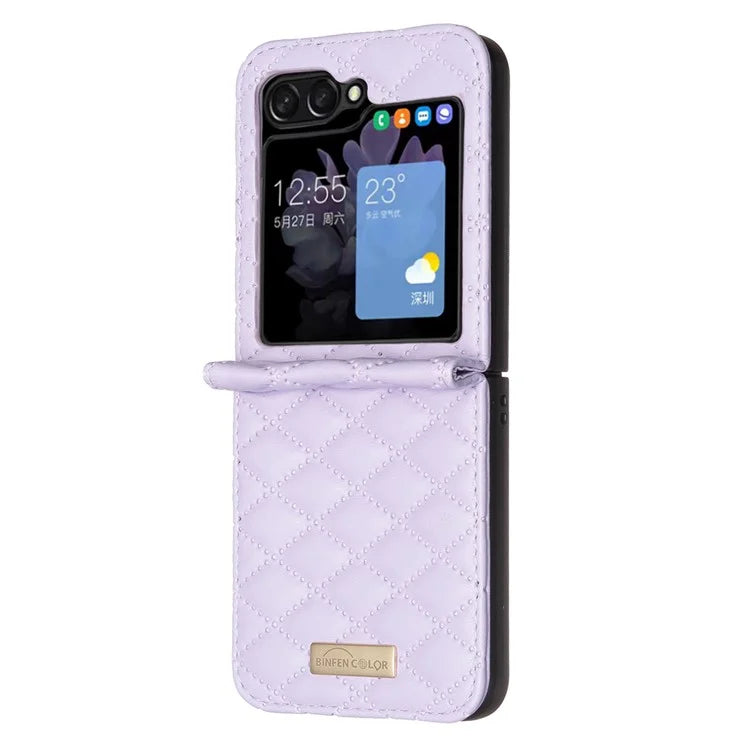 BINFEN COLOR For Samsung Galaxy Z Flip6 5G Case Rhombus PU Leather Folding Phone Cover