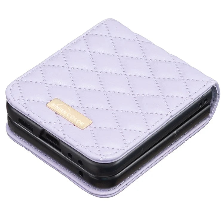 BINFEN COLOR For Samsung Galaxy Z Flip6 5G Case Rhombus PU Leather Folding Phone Cover