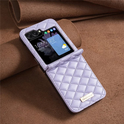 BINFEN COLOR For Samsung Galaxy Z Flip6 5G Case Rhombus PU Leather Folding Phone Cover