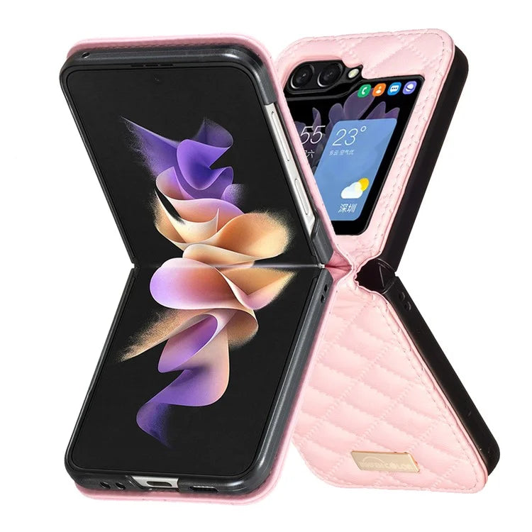 BINFEN COLOR For Samsung Galaxy Z Flip6 5G Case Rhombus PU Leather Folding Phone Cover