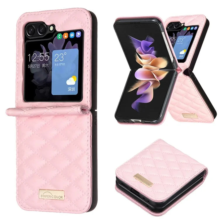 BINFEN COLOR For Samsung Galaxy Z Flip6 5G Case Rhombus PU Leather Folding Phone Cover