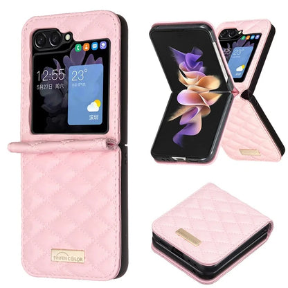 BINFEN COLOR For Samsung Galaxy Z Flip6 5G Case Rhombus PU Leather Folding Phone Cover