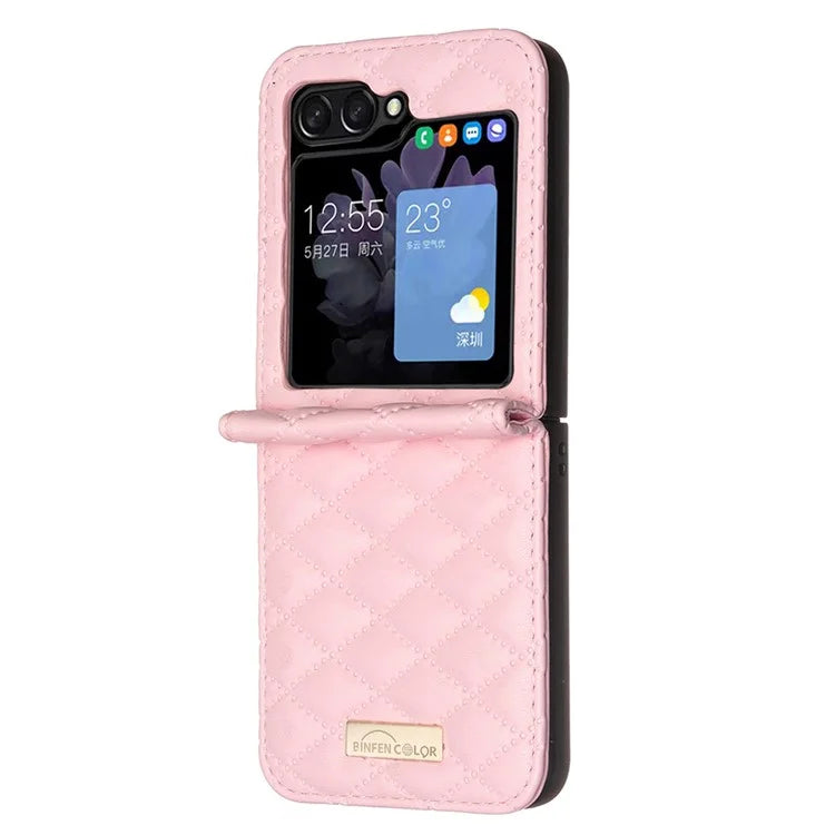 BINFEN COLOR For Samsung Galaxy Z Flip6 5G Case Rhombus PU Leather Folding Phone Cover