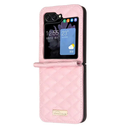 BINFEN COLOR For Samsung Galaxy Z Flip6 5G Case Rhombus PU Leather Folding Phone Cover