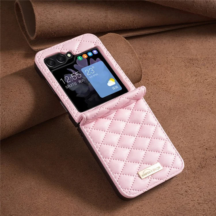 BINFEN COLOR For Samsung Galaxy Z Flip6 5G Case Rhombus PU Leather Folding Phone Cover