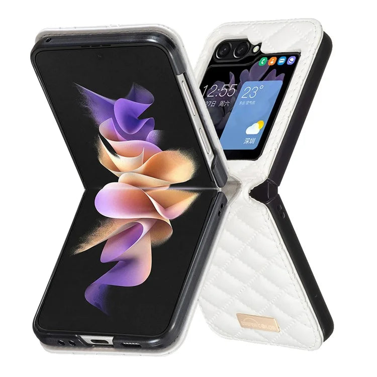BINFEN COLOR For Samsung Galaxy Z Flip6 5G Case Rhombus PU Leather Folding Phone Cover