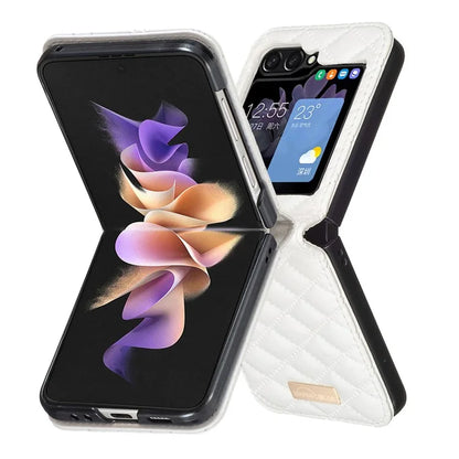 BINFEN COLOR For Samsung Galaxy Z Flip6 5G Case Rhombus PU Leather Folding Phone Cover