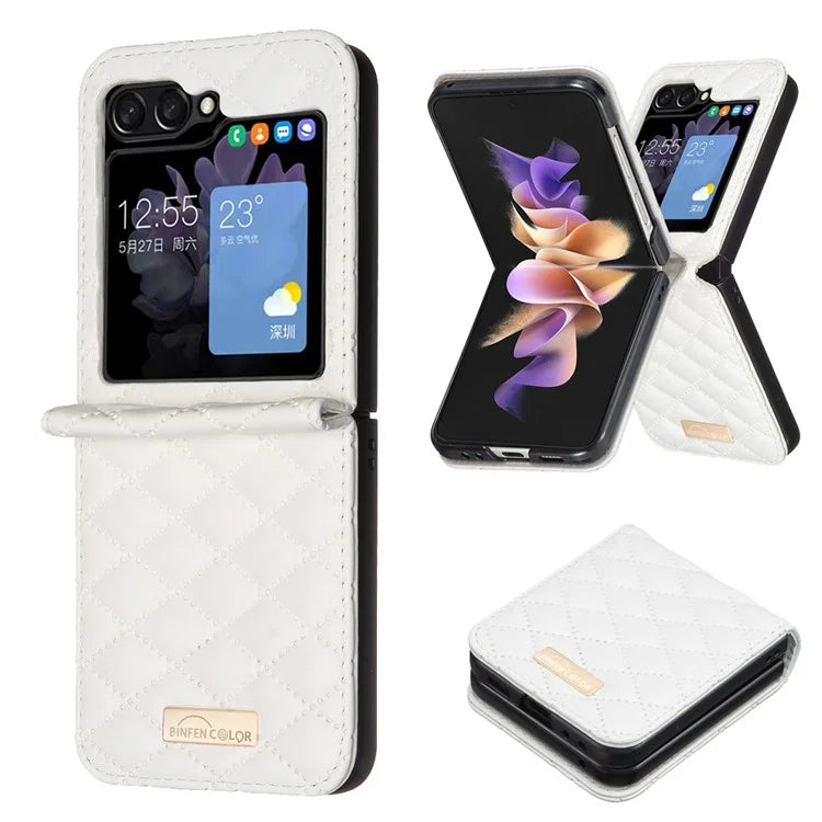 BINFEN COLOR For Samsung Galaxy Z Flip6 5G Case Rhombus PU Leather Folding Phone Cover