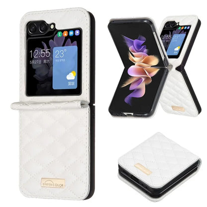 BINFEN COLOR For Samsung Galaxy Z Flip6 5G Case Rhombus PU Leather Folding Phone Cover