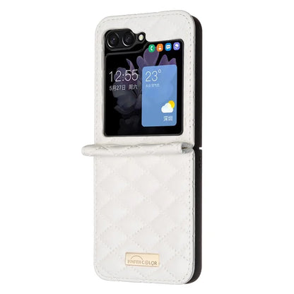 BINFEN COLOR For Samsung Galaxy Z Flip6 5G Case Rhombus PU Leather Folding Phone Cover