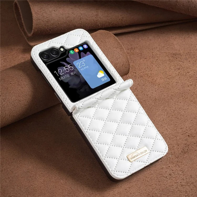 BINFEN COLOR For Samsung Galaxy Z Flip6 5G Case Rhombus PU Leather Folding Phone Cover
