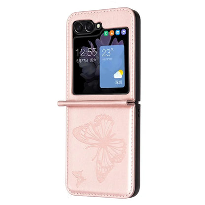 For Samsung Galaxy Z Flip6 5G Case Butterfly Pattern PU Leather + PC Anti-Scratch Phone Cover Gold