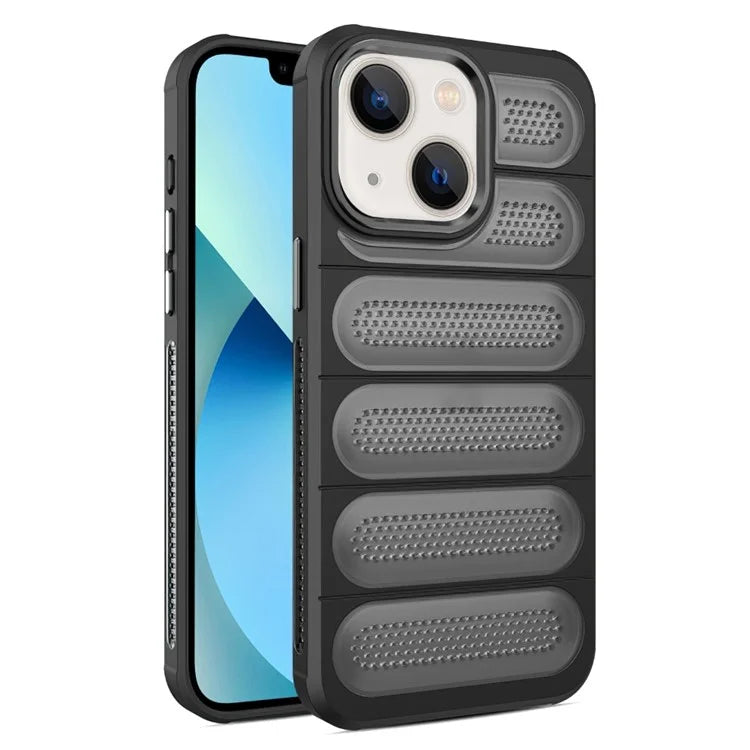 For iPhone 14 Case Mesh Breathable PC+TPU Translucent Matte Back Phone Cover