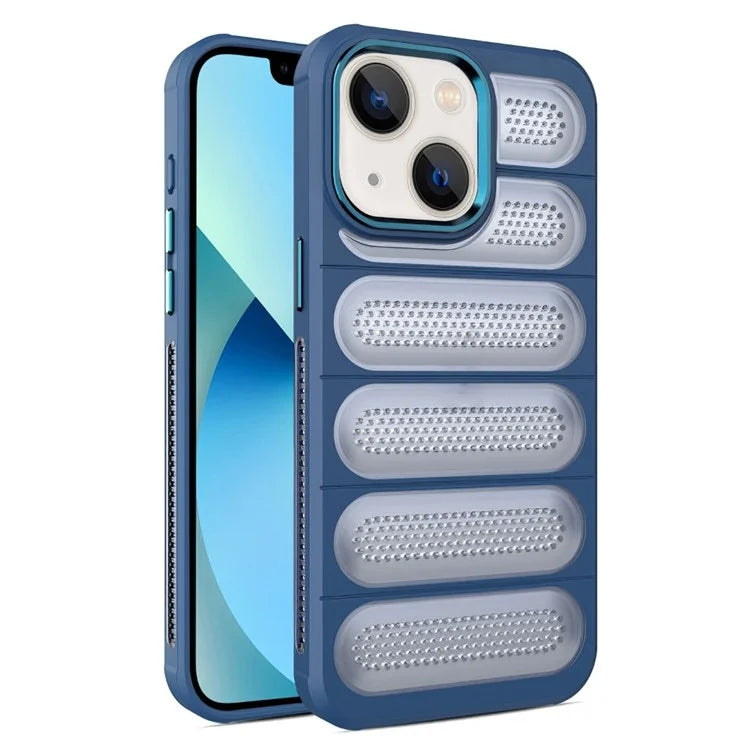 For iPhone 13 Case Translucent PC+TPU Mesh Heat Dissipation Phone Cover