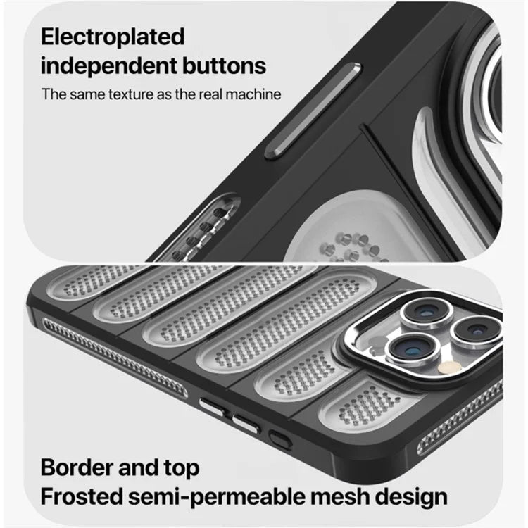 For iPhone 14 Pro Max Case Translucent Matte Heat Dissipation PC+TPU Phone Cover
