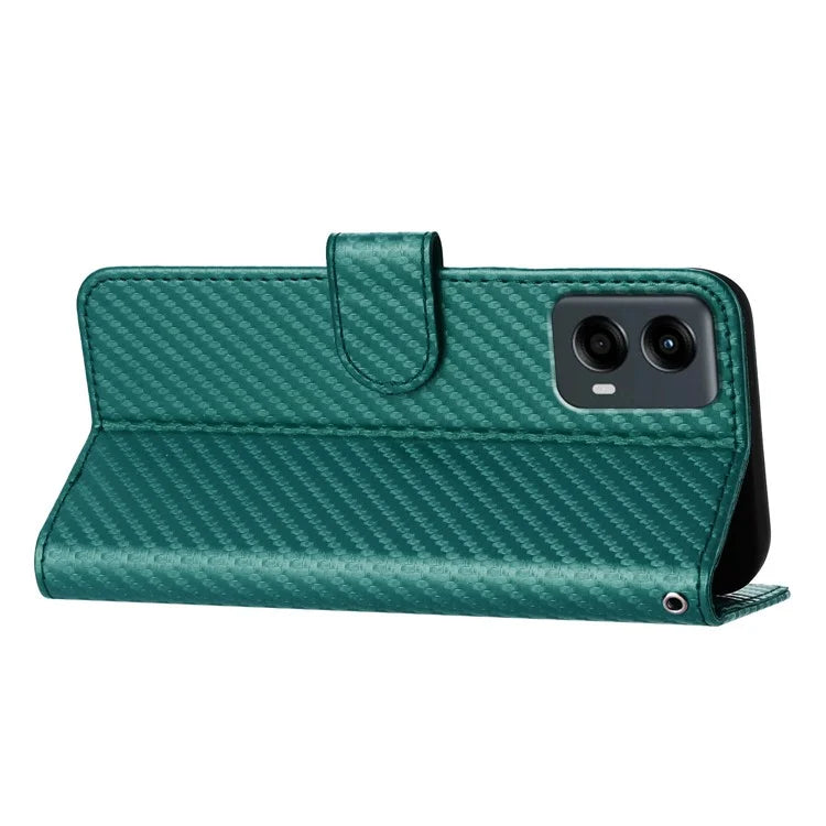 YX0070 For Motorola Moto G 5G (2024) Stand Case Carbon Fiber Texture Leather Phone Coverish Green