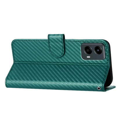 YX0070 For Motorola Moto G 5G (2024) Stand Case Carbon Fiber Texture Leather Phone Coverish Green