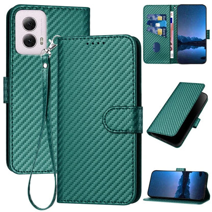 YX0070 For Motorola Moto G Power (2024) Case Carbon Fiber Texture Well-protected Leather Phone Coverish Green