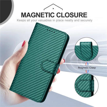 YX0070 For Motorola Moto G Power (2024) Case Carbon Fiber Texture Well-protected Leather Phone Coverish Green