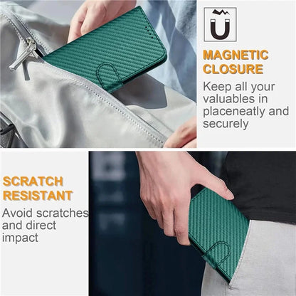 YX0070 For Motorola Moto G Power (2024) Case Carbon Fiber Texture Well-protected Leather Phone Coverish Green