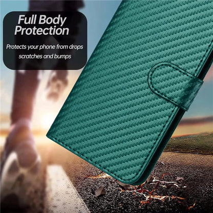 YX0070 For Motorola Moto G Power (2024) Case Carbon Fiber Texture Well-protected Leather Phone Coverish Green