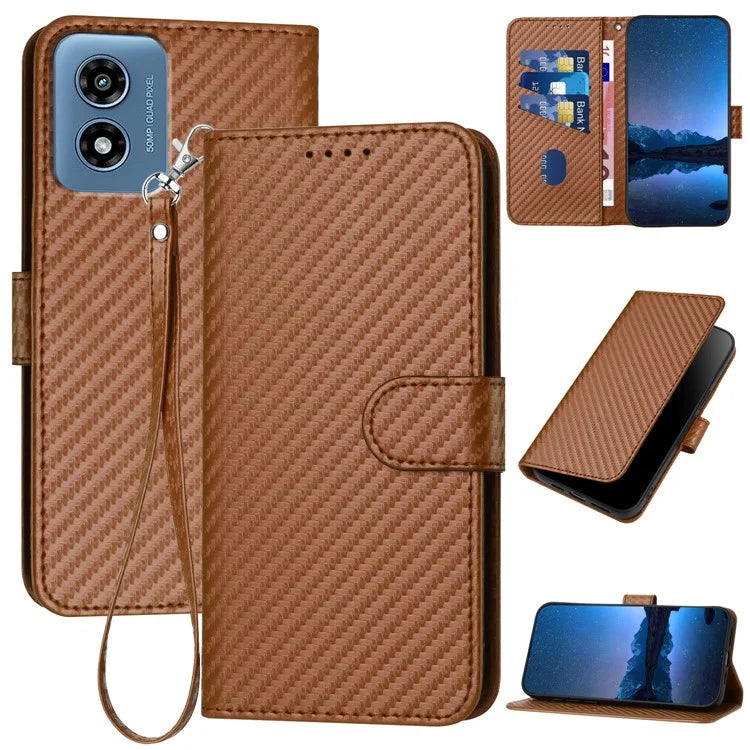 YX0070 For Motorola Moto G Play (2024) 4G Case Carbon Fiber Texture Leather Phone Stand Cover