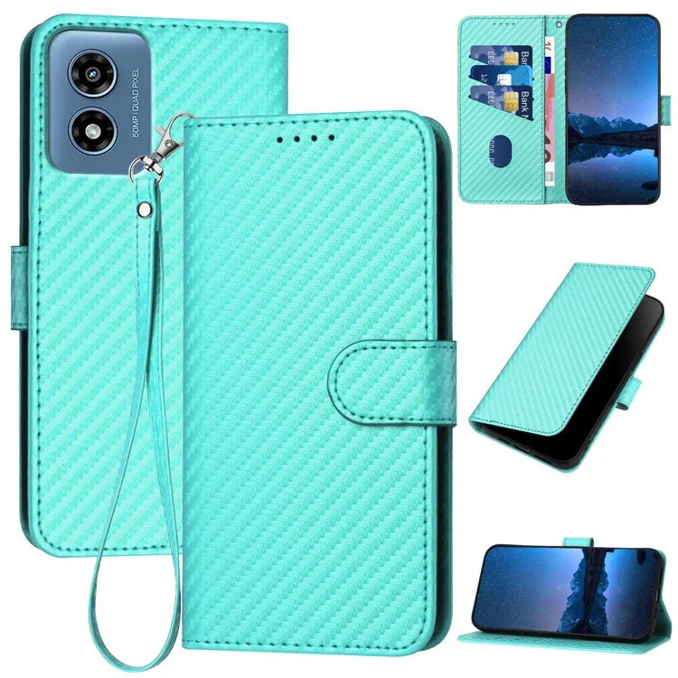 YX0070 For Motorola Moto G Play (2024) 4G Case Carbon Fiber Texture Leather Phone Stand Cover