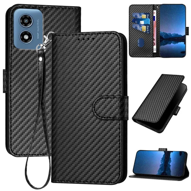 YX0070 For Motorola Moto G Play (2024) 4G Case Carbon Fiber Texture Leather Phone Stand Cover