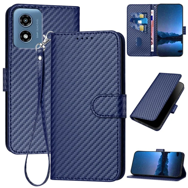 YX0070 For Motorola Moto G Play (2024) 4G Case Carbon Fiber Texture Leather Phone Stand Cover