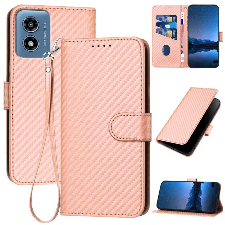 YX0070 For Motorola Moto G Play (2024) 4G Case Carbon Fiber Texture Leather Phone Stand Cover