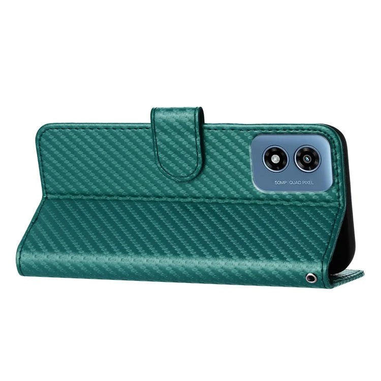 YX0070 For Motorola Moto G Play (2024) 4G Case Carbon Fiber Texture Leather Phone Stand Coverish Green